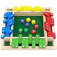 Board Games, Shut The Box Game 4 Player 4-Sides Flipping Maths Games with 8 Dice 2-Sided Number Wooden Board Games for Learning Numbers, Strategy & Risk Management