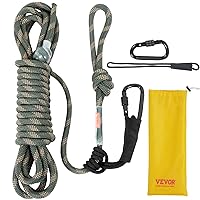 VEVOR Tree Stand Safety Rope, Treestand Lifeline Rope 30KN Breaking Tension, 0.6'' Hunting Safety Line with Prusik Knot, 2pcs Carabiner and Silencer, for Treestrap and Climbing
