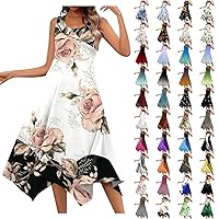 Sundresses for Women 2024 Spring Summer Trendy Floral Maxi Beach Dress Flowy Pleated Irregular Hem Crewneck Vaction Dress