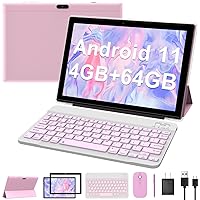 10.1 Inch Android 11 Tablet, Newest 2 in 1 Tablets, 4GB RAM+64GB ROM Quad-Core Processor, 1280*800 FHD Tableta with Keyboard/Mouse/Case/Stylus/Tempered Film, 8MP Dual Camera 6000mAh Battery 10
