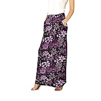 Women's Drawstring Pocket Maxi Skirt Purple Florals