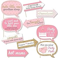 Big Dot of Happiness Funny Pink and Gold - Hello Little One - Girl Baby Shower Photo Booth Props Kit - 10 Piece