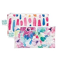 Bumkins Reusable Snack Bags, for Kids School Lunch and for Adults Portion, Washable Fabric, Waterproof Cloth Zip Bag, Supplies Travel Pouch, Food-Safe, 2-pk Watercolors and Brushstrokes