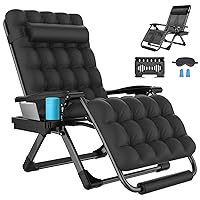 Oversized Padded Zero Gravity Chair XXL, 33inch Zero Gravity Recliner, Folding Reclining Lounge Chair,Indoor Outdoor Patio Chairs with Pillow, Footrest,Cup Holder, Support 500lbs,Black