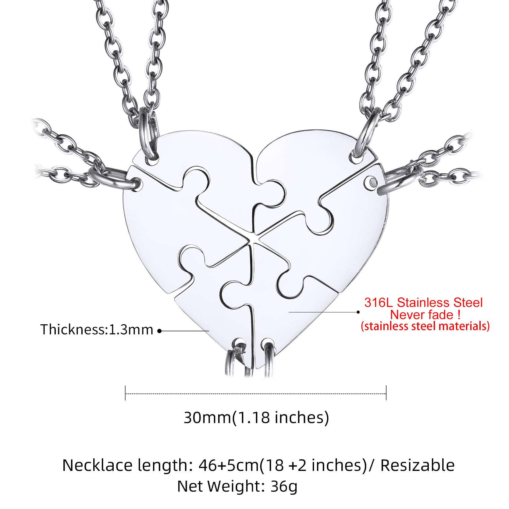 GOLDCHIC JEWELRY Yin Yang Pendant Friendship Necklaces For Men Women, Stainless Steel Customized Puzzle Heart Matching Necklace for 2/3/4/5/6