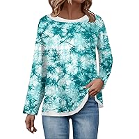 Women Tie Dye Sweatshirts Ethnic Floral Tee Shirts Loose Fit Round Neck Shirt Long Sleeve Fall Tops Daily Outfits