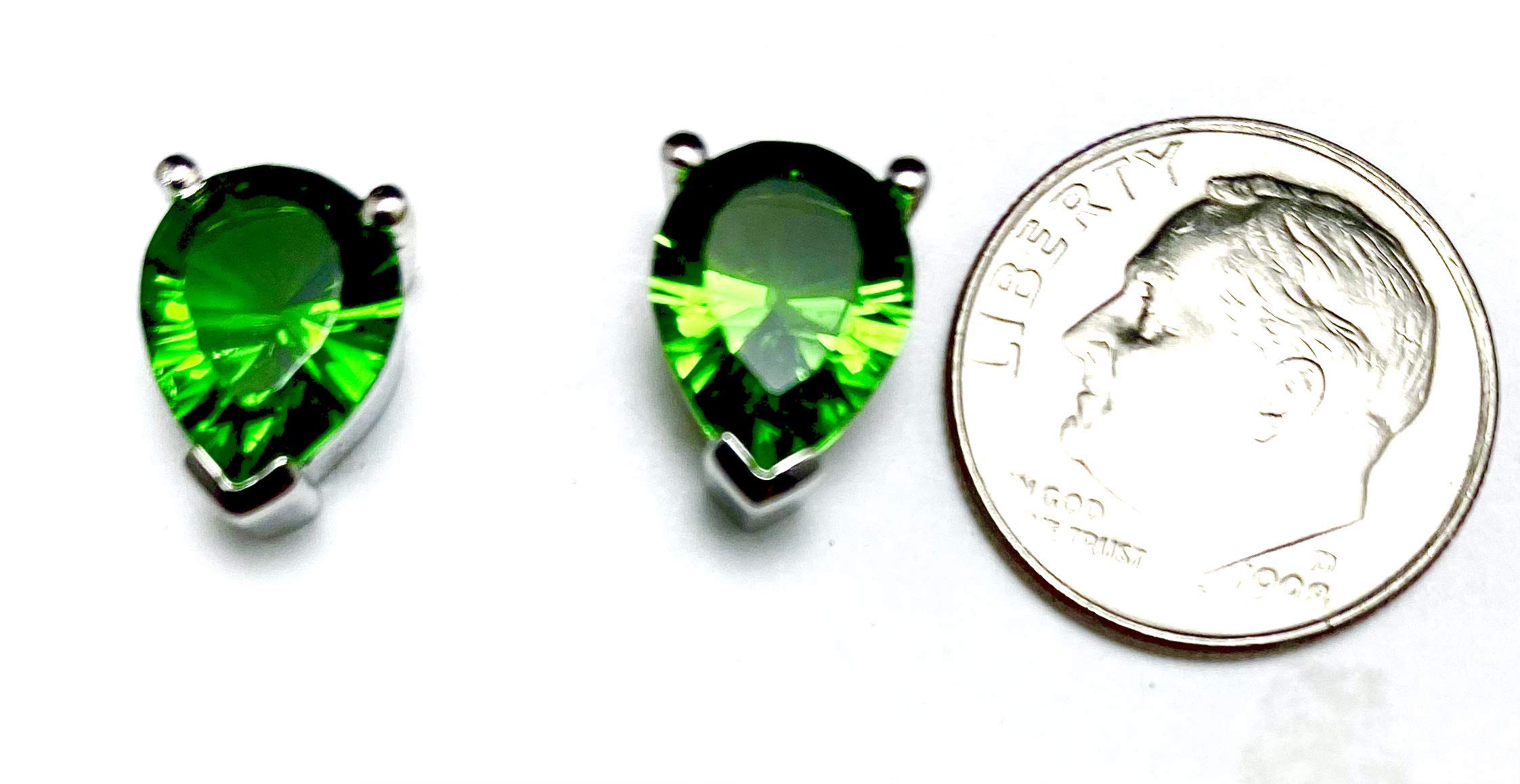 E60709P Classic Mt St Helens Green Helenite May Birthstone Sterling Silver Pear Shape Studs Earrings