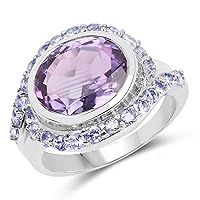 4.71 Carat Genuine Amethyst & Tanzanite .925 Sterling Silver Ring