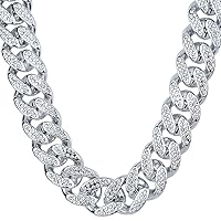 Plastic Shiny CZ Rhinestone Curb Cuban Link Chain Gold Silver Miami Hip Hop Chain Bling Diamond-Cut Chunky Turnover Necklace 80s 90s Costume Accessory for Men Women Unisex