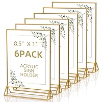 Acrylic Sign Holder 8.5X11 Clear Sign Holder,Gold Picture Frame Double Sided Flyer Holder , Table Menu Holder Display Stand for Wedding Table Number (6pcs)