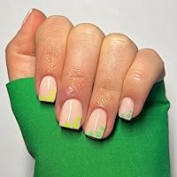 24Pcs St Patrick's Day Press on Nails Short Square Four Leaf Clover Fake Nails Petite Nude Stick on Nails Full Cover False Nails with Shamrock Design Acrylic Nails Glossy Artificial Nails for Women
