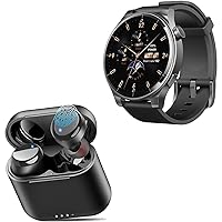 TOZO S5 Smartwatch (Answer/Make Calls) Sport Mode Fitness Watch, Black + T6mini Wireless Bluetooth in-Ear Headphones Black