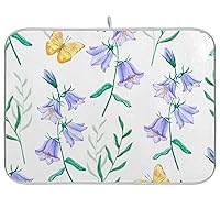 Blue Watercolor Bell Flowers Dish Drying Mat Super Absorbent Drying Mat Large Coffee Mat for Kitchen Counter Easy Clean Dish Mat Kitchen Drying Matt 16x18 inch