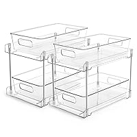 Vtopmart 2 Tier Bathroom Storage Organizer, 2 Pack Clear Under Sink Organizers Vanity Counter Storage Container, Medicine Cabinet Drawers Bins, Pull-Out Organization with Track for Pantry, Kitchen