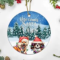 Personalized 3 Inch Christmas Dog Here Comes Santa Paw Pet Owner Dog White Ceramics Ornament Holiday Decoration Wedding Ornament Christmas Ornament Birthday for Home