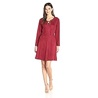 Women's Long Sleeve Suede Lace Up Dress with Grommets at Neck, Cayenne, S