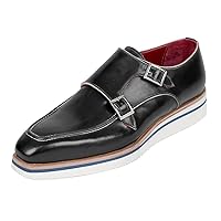 Paul Parkman Men's Smart Casual Monkstrap Shoes Black Leather (ID#189-BLK-LTH)