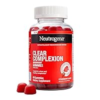Neutrogena Clear Complexion Antioxidant Gummies with Zinc, Daily Skincare Supplement with Vitamin A, Vitamin C & Vitamin E for Clear, Healthy Skin + Probiotics, Strawberry Flavor, 60 ct