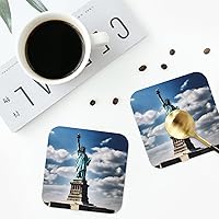 Statue of Liberty Print Coasters for Drinks 4 Pack Non-Slip Leather Coasters Round Cup mat for Home Tabletop Decor 4 Inch
