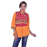 Indian 100% Cotton Jacket Women Banjara Mirror Work Outwear Yellow Color