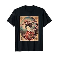 Vintage Rose Blossoms Japanese Woodblock Maple Erigeron T-Shirt