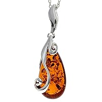 Genuine Teardrop Baltic Amber & Sterling Silver Modern Pendant without Chain - GL2022