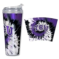 Rico Industries NCAA Glitter 24oz Acrylic Glitter Tumbler with Hinged Lid, Officially Licensed Double Wall Tumbler with Straw