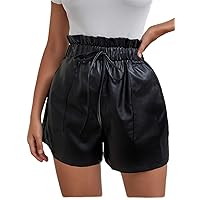 Shorts for Women Shorts Women's Shorts Paper Bag Waist Knot Front Leather Shorts Shorts