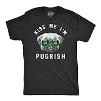 Mens Kiss Me Im Pugrish T Shirt Funny Saint Patricks Day Pug Irish Clover Tee