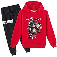 Kids Graphic Long Sleeve Hooded Sweatshirts and Sweatpants Set,Spy Family Baggy Pullover Tracksuit for Girls