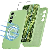 for Samsung Galaxy S24 Case, Magnetic Silicone Phone Case with 1 Screen Protector, Support Wireless Charging and MagSafe Accessories, Shockproof Slim Soft Cover, Mint Green