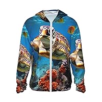 Men's Sun Protection Sports Shirts Women's Long Sleeve Running Shirt Sea Turtle Colorful Fish Sun Clothing X-Large