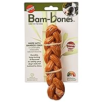 SPOT Bam-Bones Braided Stick - Made with Strong Bamboo Fiber, Durable Long Lasting Dog Chew Toy for Light to Moderate Chewers, for Dogs & Teething Puppies Under 40lbs, 7.25in, Hickory Smoke Flavor