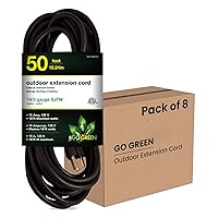 Go Green Power Inc. (GG-13850BK-M) 14/3 SJTW Outdoor Extension Cord, Black, 50 ft, 8 Pack