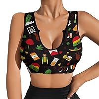 Narcotic Drugs Pattern Women's Sports Bra Workout Yoga Tank Top Padded Support Gym Fitness