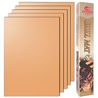 Copper Grill Mat Set of 5 - Non-Stick BBQ Outdoor Grill & Baking Mats - Reusable and Easy to Clean - Works on Gas, Charcoal, Electric Grill and More - 15.75 x 13 Inch
