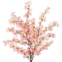 Silk Cherry Blossom Branches, 39.3in Artificial Cherry Blossom Tree Stems, Fake Plum Blossom Flowers Arrangement for Wedding Home Japanese Decor, Set of 3, Pink