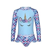 iiniim Kids Girls Rash Guard Long Sleeve Tankini Bathing Suit Swimsuit Fish Scale Cartoon Swimwear