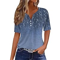 Workout Tops for Women,Short Sleeve Shirts for Women Fashion V Neck Button Boho Tops for Women Going Out Tops for Women