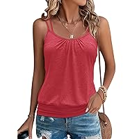 Women's Spaghetti Strap Tank Top Sexy Scoop Neck Sleeveless with Side Shirring 2024