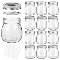 KAMOTA Mason Jars 10 oz With Regular Lids and Bands, Ideal for Jam, Honey, Wedding Favors, Shower Favors,DIY Spice Jars, 12 PACK, 20 Whiteboard Labels Included