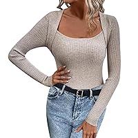Womens Tops Women's Sexy Slim Solid Color Square Neck Knitting Sweater Autumn And Winter Oversized Christmas Sweater