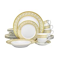 Vintage Gold 40 piece Dinnerware Dish Serving Set 'Greek Key Gold' - HQ Fine China Tableware Service for 8