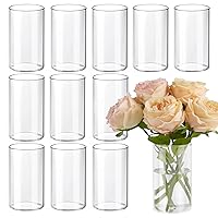 12pcs Glass Cylinder Vases for Centerpieces, Clear Vases for Wedding Decorations and Indoor Home Decor, 6 Inch Tall Glass Flower Vases, Hurricane Candle Holder for Table Shelf
