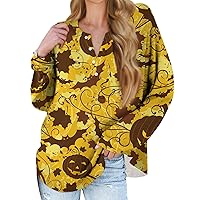 Pumpkin Shirts for Women,Women's Halloween Funny Skeleton T-Shirt Pumpkin Face Long Sleeve Novelty Cotton Costume Top Tees