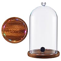 Smoking Cloche, 6.9 inch Glass Dome Cover with Wooden Base, Smoker Gun Smoke Infuser Accessory for Plates, Bowls, and Glasses, Specialized Cloche Dome Cover Lid for Cocktails Drinks Foods, Clear