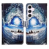 for Samsung Galaxy A35 5G Wallet Case with Card Holder Kickstand Magnetic Flip Leather Case Bookstyle Shockproof Protective Phone Cover for Galaxy A35 5G Waves and Sun YBP
