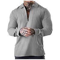 Mens Gym Shirts Long Sleeve Workout Tee Shirts Casual Plain Quarter Zip Henley Shirt Athletic Fit Golf Shirt Tops