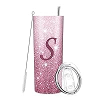 Initial S Tumbler Cup Gifts, Monogrammed Gifts for Women, Personalized Tumblers with Lids and Straws for Women 20oz, Personalized Gifts for Girls Women Mom Teacher Birthday Wedding Graduation