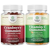 Bundle of Natural Cranberry Gummies for Women and Men and Chewable Vitamin C Gummies for Adults - Extra Strength Delicious Antioxidant Cranberry Chews - Immune Booster and Natural Cold Remedy